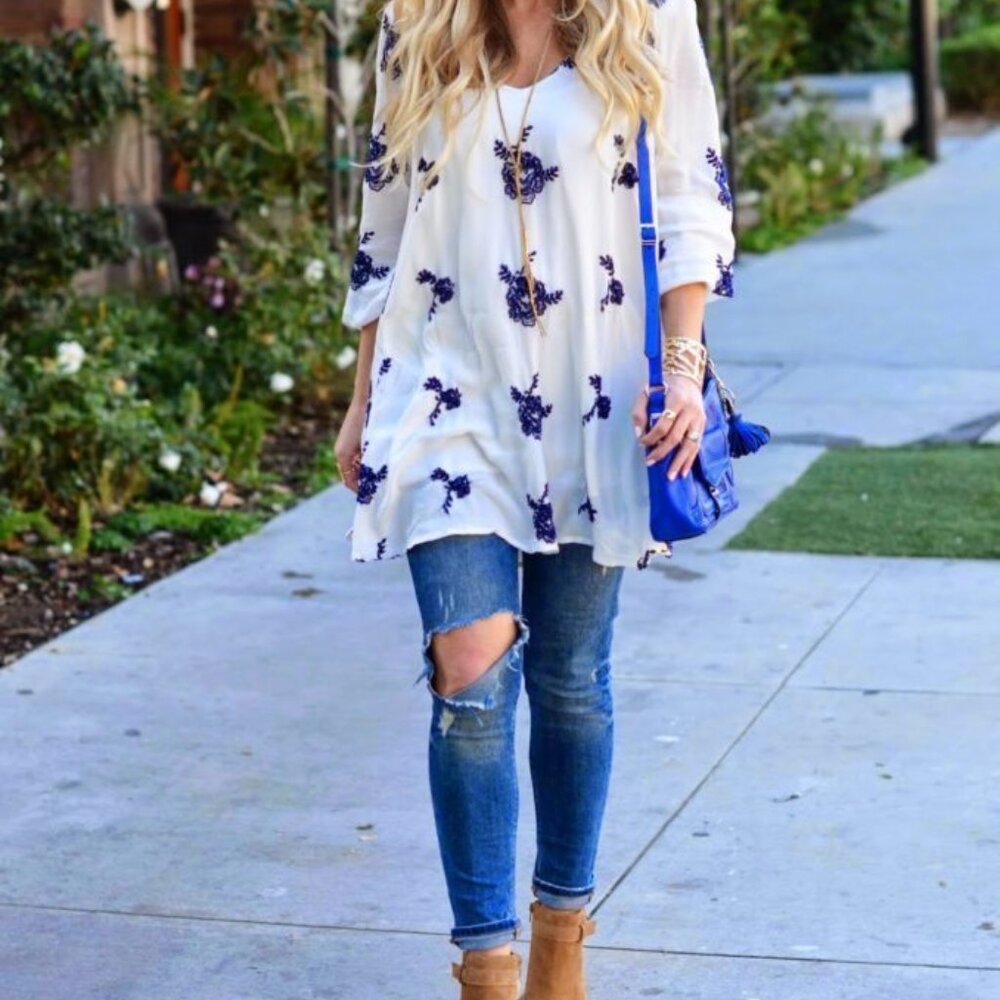 Free People Babydoll Embroidered Floral Gauze Dress XS can fit S Boho
